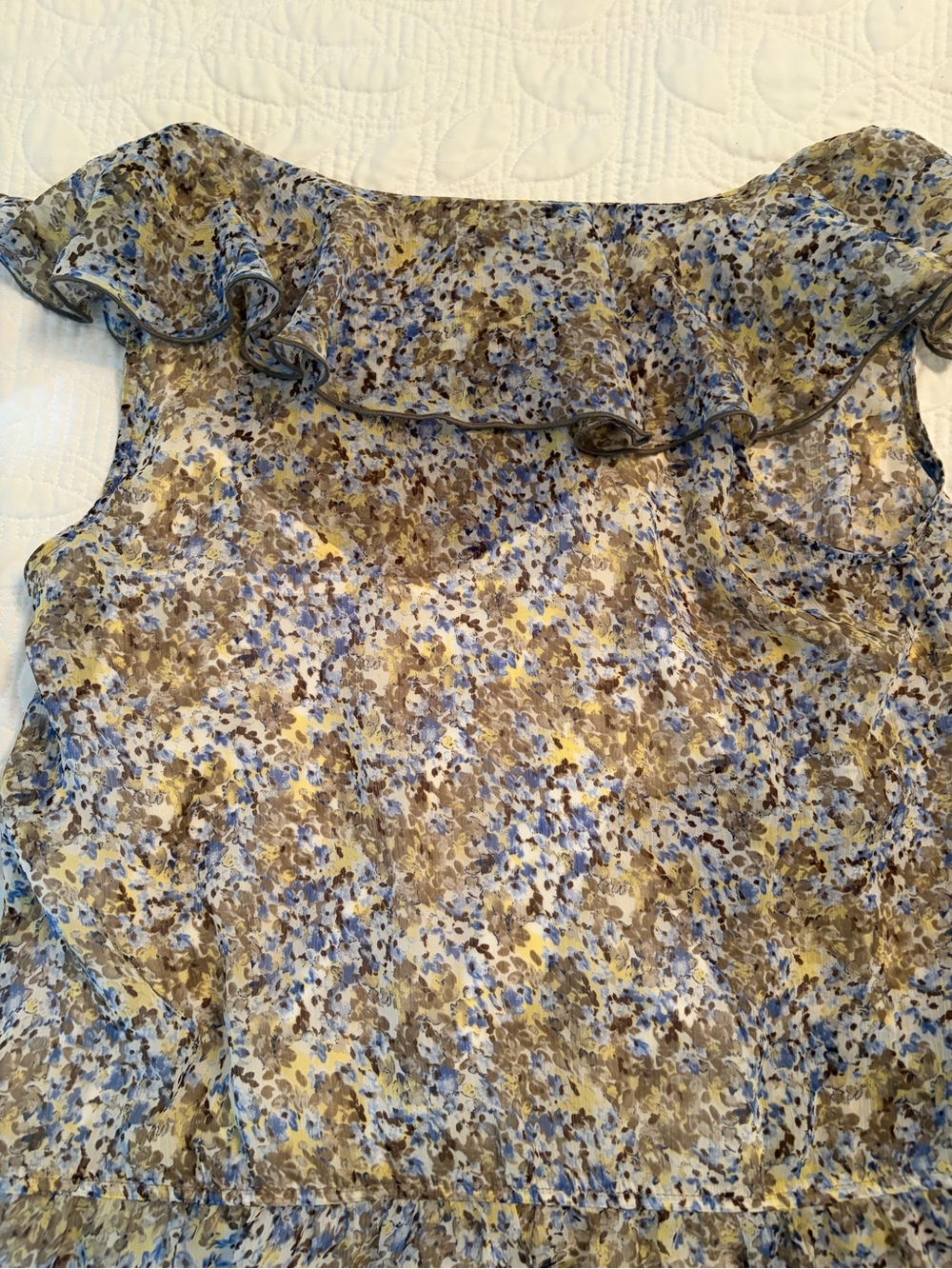 AB Studio Floral Tie-Neck Blouse in Blue, Brown, and Yellow - Picture 4 of 6